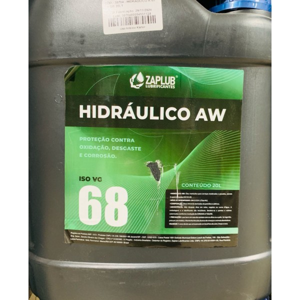 Óleo Hidráulico ZapLub AW ISO VG 68 - 20 Litros