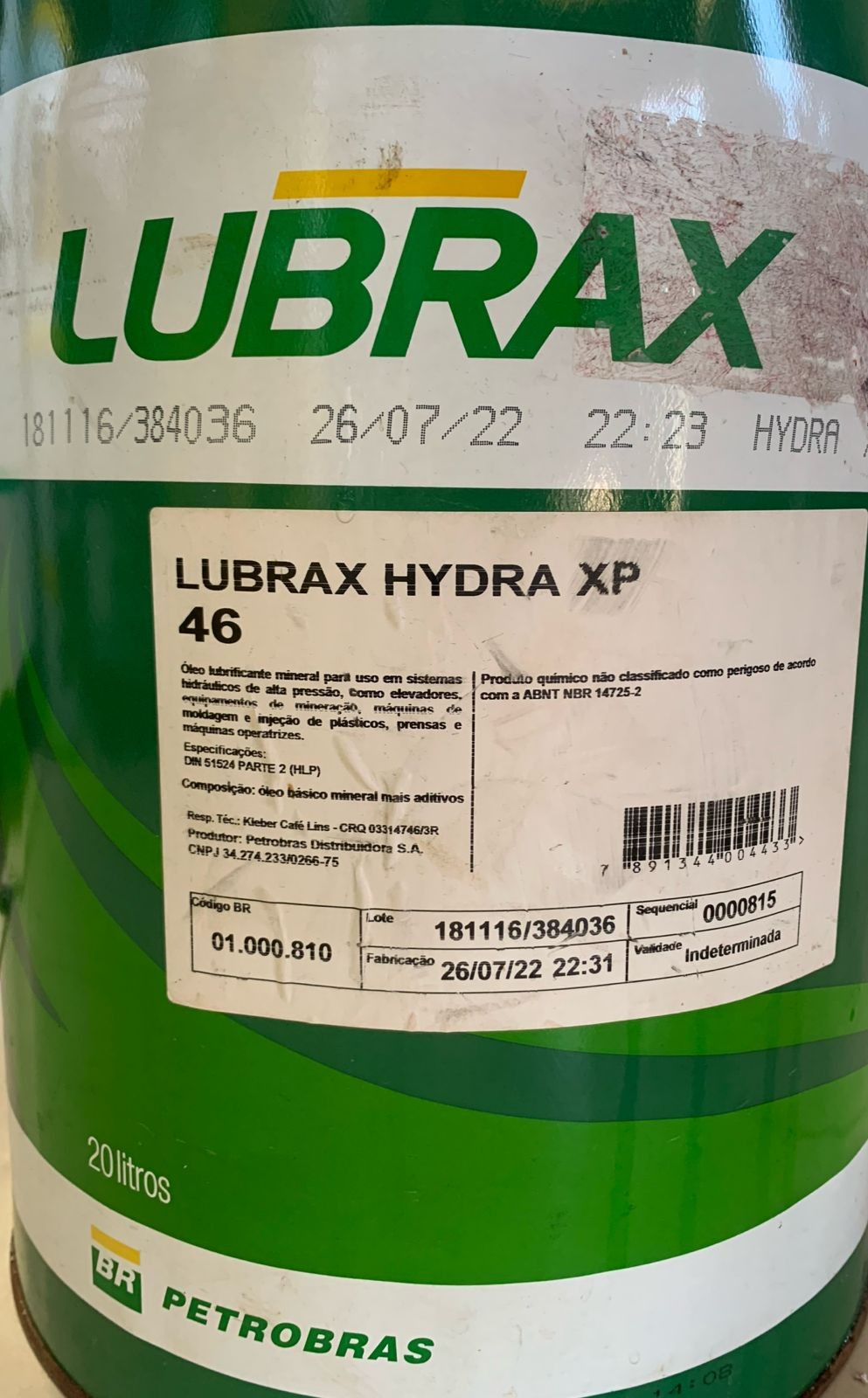 Lubrificante Mineral Lubrax Hydra XP 46