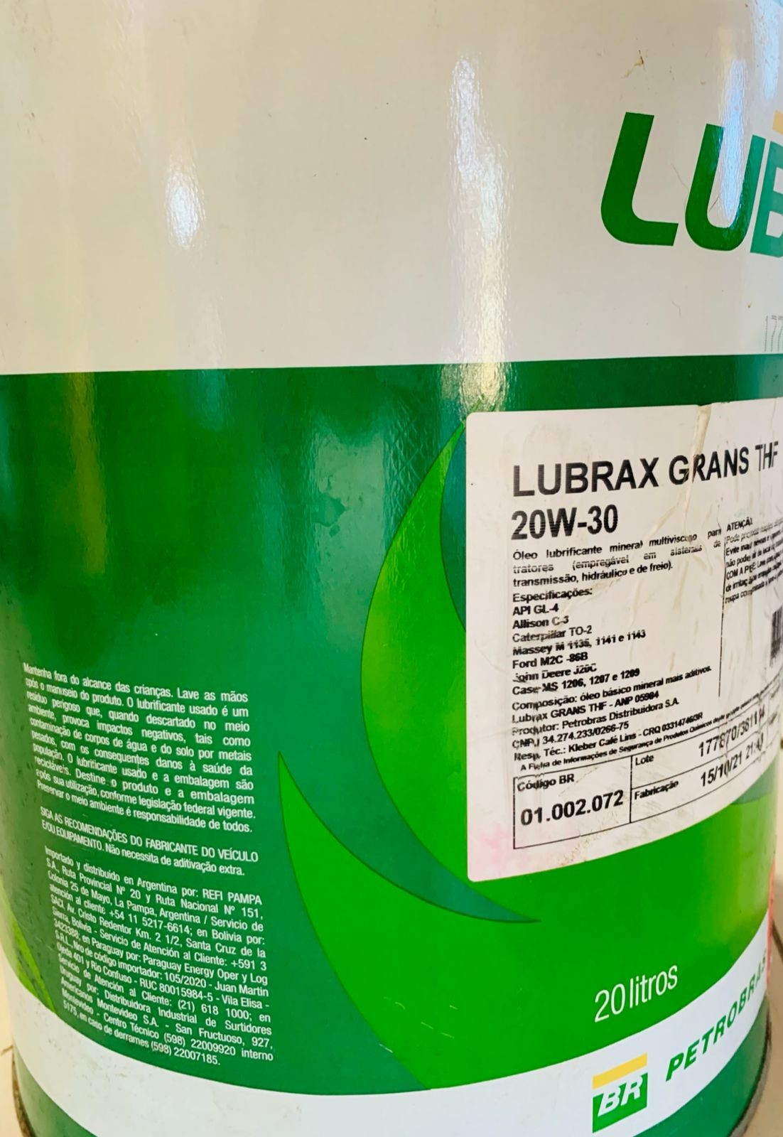Lubrificante Lubrax Grans THF 20W-30 20 Litros