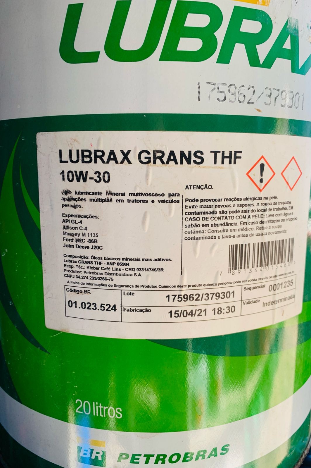 Lubrificante Lubrax Grans THF 10W-30